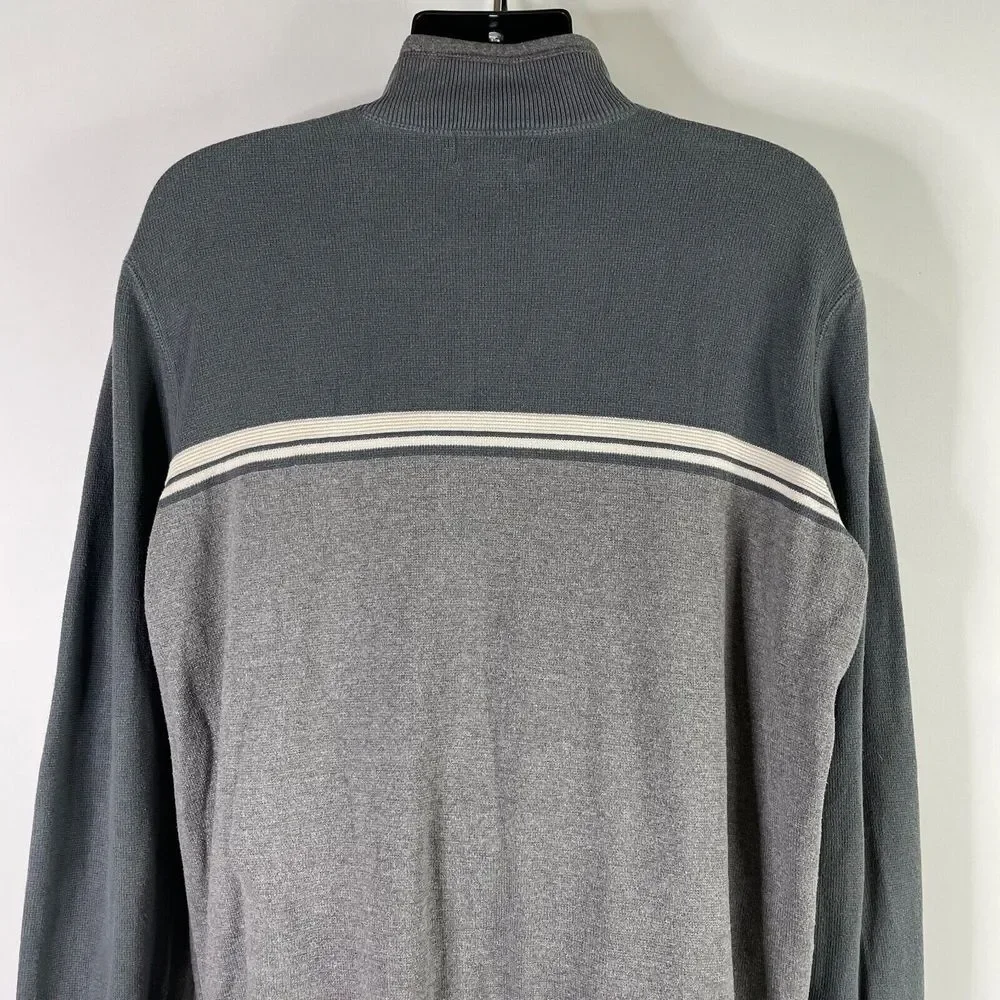 Eddie Bauer Men Pullover XL Tall Gray Thick Knit Heavyweight Faux Collar 1/4 Zip